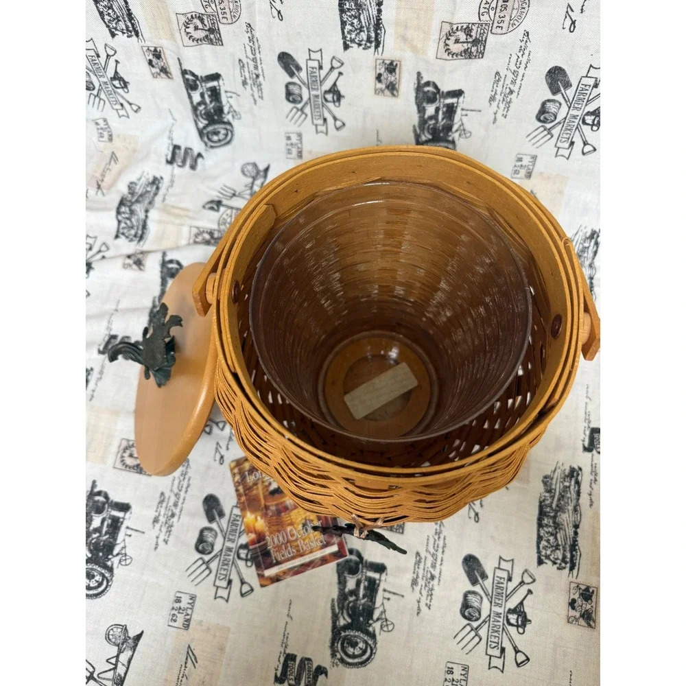 Longaberger 2000 October Fields Basket with Lid Protector and Leaf Tie-On
